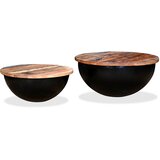  Set Stolića za Kavu 2 kom Masivno Obnovljeno Drvo Crni Oblik Zdjele | shoptok.hr