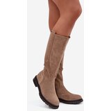 Boto Women's insulated flat-heeled eco suede boots Dark beige Delyssa | Shoptok.si