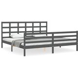 The Living Store Posteljni okvir z vzglavjem siv 200x200 cm trden les - Posteljni Okvir, (21523288) | Shoptok.si