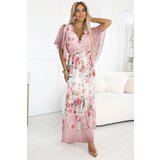 numoco basic 603-4 Airy wrap maxi dress with floral pattern – pink roses | Shoptok.si