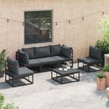 vidaXL Vrtna sedežna garnitura 5 pcs Črna 213 x 71.5 x 71 cm Aluminij | Shoptok.si