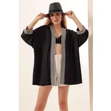 Bigdart 5866 Knitted Embroidered Kimono - Black