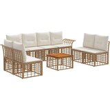  Set vanjskih sofa 9 pcs Prirodna i krema bijela Poliester - Prirodna i kremasto bijela sa stolom | shoptok.hr