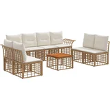 Set vanjskih sofa 9 pcs Prirodna i krema bijela Poliester - Prirodna i kremasto bijela sa stolom