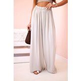 Kesi Włoski Women's wide trousers with elastic waistband dark beige Cene