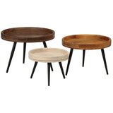  Okrogle klubske mizice 3 kosi trden mangov les | Shoptok.si