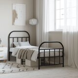 Maison Chic Kovinski Posteljni okvir - Enojna postelja - Postelja za odrasle z vzglavjem in vznožjem črn 75x190 cm-J88, (21776947) | Shoptok.si