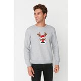 Trendyol Gray Men Regular Fit Crew Neck Christmas Theme Embroidered Sweatshirt Cene