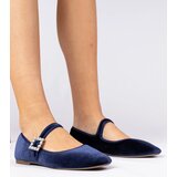 Gemre Navy blue women's velour ballet flats with a buckle Kvitta | Shoptok.si