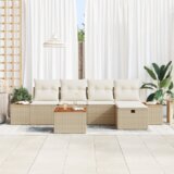 vidaXL 6 delni set vrtne garniture s blazinami, bež poli ratan | Shoptok.si