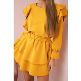 Kesi Dress with vertical mustard ruffles Cene