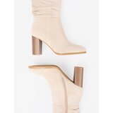 Shelvt Light beige ankle boots with a ruffled upper and heel | Shoptok.si