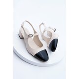 Marjin Women's Open Back Strap Classic Heeled Shoes Perce ECRU cene