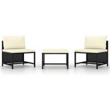 The Living Store Vrtna sedežna garnitura z blazinami 3-delna črna poli ratan - Vrtna Sedežna Garnitura, (21479887) | Shoptok.si