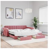vidaXL Dnevni krevet na razvlačenje ružičasti 100 x 200 cm baršunasti | shoptok.hr