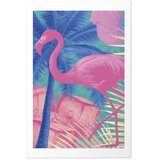  Plakat - Pink Flamingo - abstract flamingo against a background of palm trees and ice cubes 60x90 Bez okvira s margom | shoptok.hr