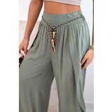Kesi Włoski Women's viscose trousers with leg slit khaki | Shoptok.si