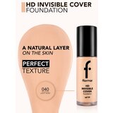 Flormar HD Invisible Cover Foundation lahki tekoči puder s posvetlitvenim učinkom SPF 30 odtenek 040 Light Ivory 30 ml | Shoptok.si