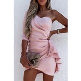 Fenzy elegantna mini obleka z volanom ricaletta, svetlo roza Cene