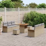  Vrtna garnitura - 9-dijelni set vrtnih sofa s jastučićima Bež Poliratan Akacija | shoptok.hr