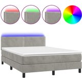 The Living Store Box spring postelja z vzmetnico LED sv. siva 140x190 cm žamet - Box Spring Postelja, (21488789) | Shoptok.si