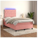  Box spring postelja z vzmetnico LED roza 120x200 cm žamet | Shoptok.si
