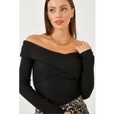 Bianco Lucci Women's Ottoman Fabric Cross Collar Detail Blouse