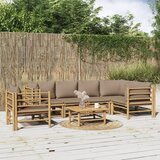 vidaXL Vrtna sedežna garnitura 7-delna s taupe blazinami bambus | Shoptok.si