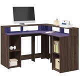 Maison Chic Pisalna miza - pisarniška miza - Računalniška miza z LED lučkami rjavi hrast 130x130x91 cm inž. les, (21785035) | Shoptok.si