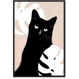  Slika - Cat in Monsteras (1 Part) Vertical 60x90 U crnom drvenom okviru | shoptok.hr