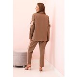 Kesi Włoski Women's set with viscose – blazer with lapels and pants with a stripe camel | ePonuda.com