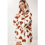 Happiness İstanbul Women's Biscuit Ecru Hooded Heart Plush Coat | Shoptok.si