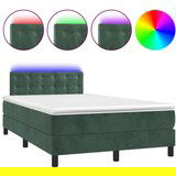 vidaXL Box spring postelja z vzmetnico LED tem. zelena 120x200cm žamet, (21111567) | Shoptok.si