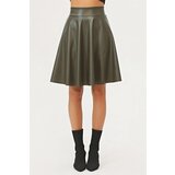 Dewberry 88854 Flared Faux Leather Skirt-Khaki Cene