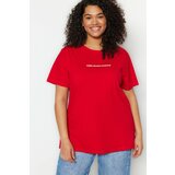 Trendyol Curve Plus Size T-Shirt - Red - Relaxed Cene