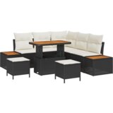 vidaXL 8-delna vrtna sedežna garnitura s blazinami črno poli ratan akacija | Shoptok.si