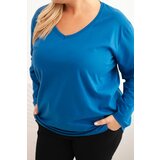 Kesi Plus Size women's blouse with a V-neck and long sleeves cobalt blue | shoptok.hr