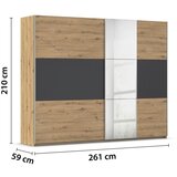 XXXL Omara Z Drsnimi Vrati Foster, Hrast, Siva, Ogledalo, 261 Cm | Shoptok.si