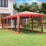 vidaXL Vrtni šotor z 10 mrežastimi stranicami rdeč 3x12 m HDPE