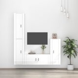 vidaXL Komplet TV omaric 4-delni visok sijaj bel inženirski les | Shoptok.si