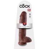 King Cock 11 - velik vibrator s prijemalko za testis (28 cm) - rjav Cene