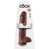 King Cock 11 - veliki, testikularni dildo (28 cm) - smeđi