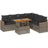  7-dijelni set vrtnih sofa poliratan i bagrem s jastucima sivi | shoptok.hr
