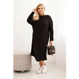 Kesi Włoski Plus Size women's oversized sweater dress with mohair and pocket brown | Shoptok.si