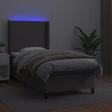 Krevet box spring s madracem LED sivi 90x190 cm od umjetne kože | Eponuda.com