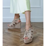 D/CEO Beige Wedge Sandals with Decorative Lacing Lakota | Shoptok.si