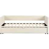 Lumor Vlečna postelja v žametu z lesenimi letvicami - 90/180x200 cm - Bež, (22155620) | Shoptok.si