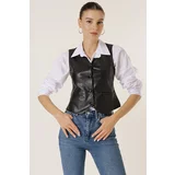By Saygı Front Buttoned Pocket Lined Leather Vest