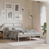 Maison Chic Kovinski Posteljni okvir - Dvoposteljna postelja - Zakonska postelja z vzglavjem bel 135x190 cm, (21693047) | Shoptok.si