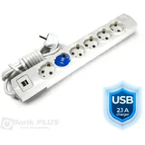 Produžni kabl 3m sa 6 utičnica i USB BELI
